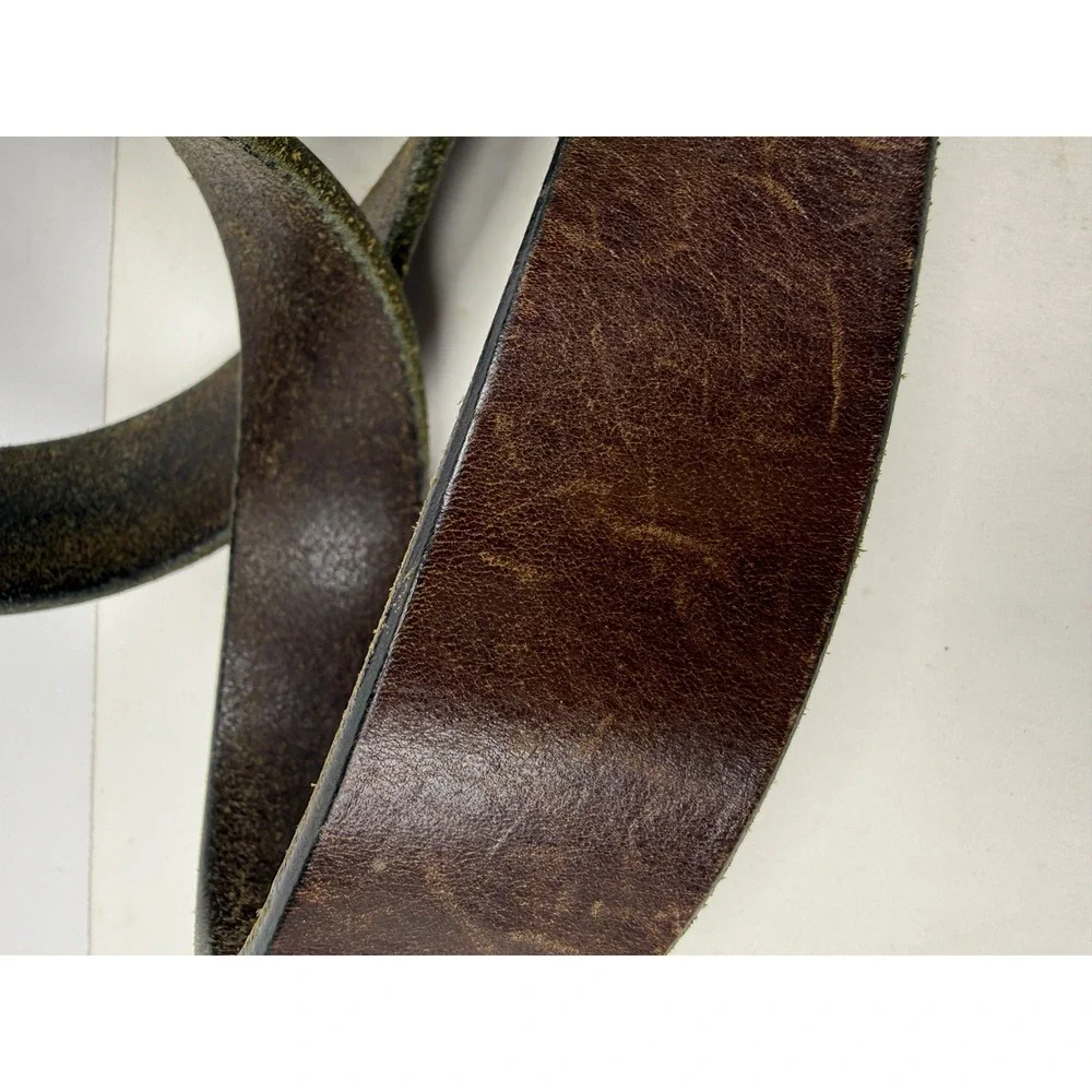 Amish Handcrafted Brown Leather Belt USA Heavy Duty Roller Buckle Distressed